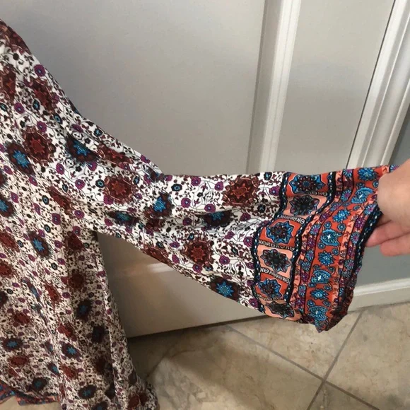 Umgee Red and Blue Buttoned Sundress with Bell Sleeves - Picture 3 of 7